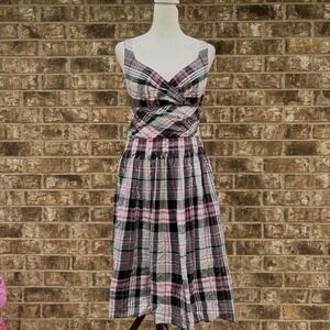 Vtg Y2K Ralph Lauren Pink/Black Plaid Babydoll Preppy Fairy Grunge Dress Sz 8